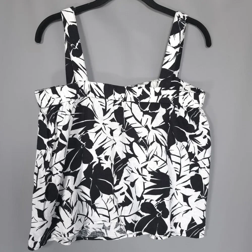 MICHAEL KORS Womens New Set Tank Top Shorts MEDIUM Black White Linen‎ QS540TLHF0